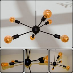 Luminária Pendente Modelo Sputinik 06 Hastes - Moderno Elegante Ideal para Sala, Quarto Preto - 3