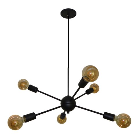 Luminária Pendente Modelo Sputinik 06 Hastes - Moderno Elegante Ideal para Sala, Quarto Preto
