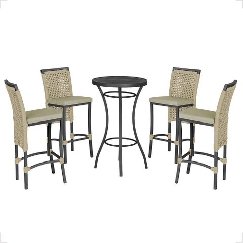 Mesa Bistrô e 4 Banquetas Roma Preta Corda Náutica Estofado 7 Trama Original