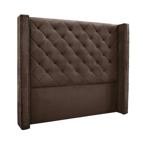 Cabeceira Cama Box King 195cm e Recamier Vicenza Veludo Marrom S04 - D'Rossi