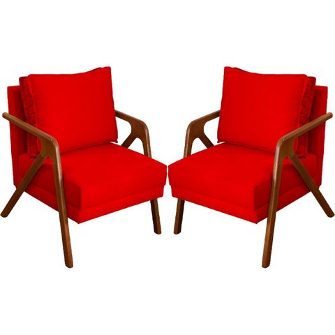 Kit 2 Poltrona Decorativa para Sala Recepção Consultório Reforçada em Madeira Maciça Shine Suede