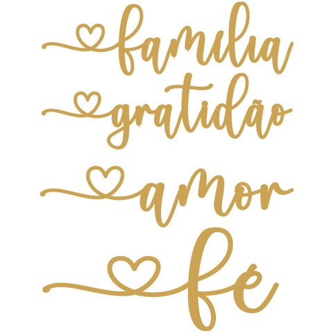 15 kits Escrita 8cm - Cru- MDF- Amor,Familia,Fé e Gratidão