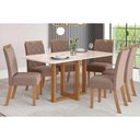 Ver imagem 1 de Conjunto: Mesa Sala Jantar Natali C/ Tampo Madeirado C/ Vidro Curvo 160x90cm e 6 Cadeiras Bella
