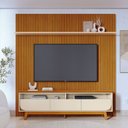 Ver imagem 3 de Home Theater Painel com Bancada para TV 200cm 3 Gavetas Luna MDP Cinamomo/Off White Sala