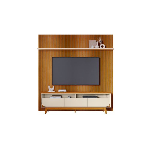 Home Theater Painel com Bancada para TV 200cm 3 Gavetas Luna MDP Cinamomo/Off White Sala