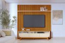 Ver imagem 2 de Home Theater Painel com Bancada para TV 200cm 3 Gavetas Luna MDP Cinamomo/Off White Sala