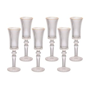 Jogo 6 Taças Champanhe Vidro Graffiato 150ml Transparente C/ Borda Dourada - Haüskraft Hauskraft Tcc