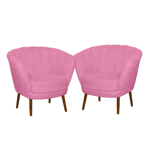 Kit 02 Poltrona Pétala Flor Decorativa Suede Rosê