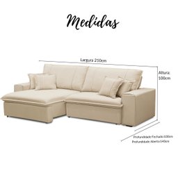 Sofá 3 Lugares Retrátil e Reclinável 210 cm Breno - Bege - 11