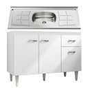 Ver imagem 1 de Balcão Gabinete Gabriela com Pia Inox 120cm 3 Portas Branco/Preto - Ajl Móveis