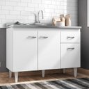 Ver imagem 3 de Balcão Gabinete Gabriela com Pia Inox 120cm 3 Portas Branco/Preto - Ajl Móveis