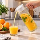 Ver imagem 2 de Jarra de Vidro 1 Litro com Tampa e Alça Garrafa para Água Suco Geladeira Decorada Multiuso