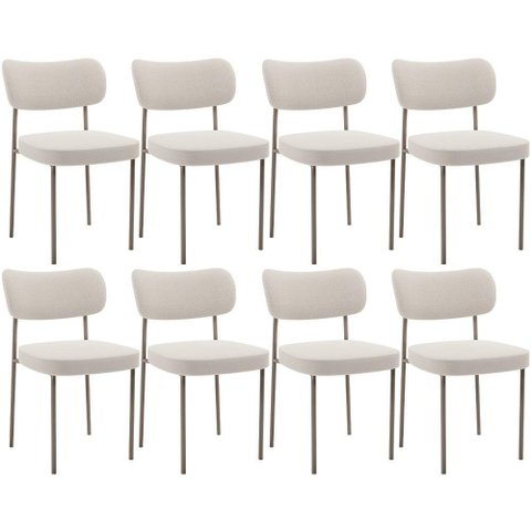 Kit 08 Cadeiras Estofadas para Sala de Jantar Melina Base Arena L02 Bouclê Cru - Lyam Decor