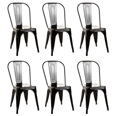 Kit 6 Cadeiras de Jantar Tolix Iron Aço Reforçado Empilhável Garden Life Cor Preto