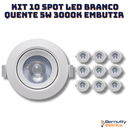 Kit 10 Spot de Led 5w Branco Quente 3000k Redondo Direcionável Bivolt 110v/220v Embutir - 1