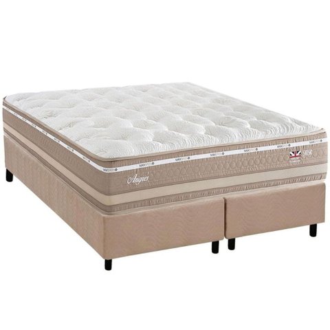 Cama Box Baú Queen: Colchão Molas Ensacadas Herval Maxspring Angres + Base Crc Suede Clean (