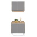 Ver imagem 3 de Kit Armário Aéreo e Balcão de Cozinha Lavanderia 02 Portas Loren Castanho e Cinza com Tampo 80 cm -