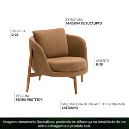 Poltrona Sala de Estar Austin Base Madeira Castanho Bouclé Terracota - Nexta Casa - 4