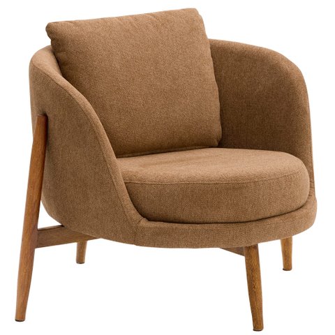 Poltrona Sala de Estar Austin Base Madeira Castanho Bouclé Terracota - Nexta Casa