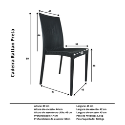 Cadeira Rattan Preta Top Chairs - Kit com 4 - 4