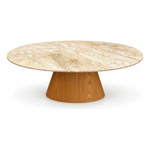 Mesa de Centro Cone Oval Freijó 120x80cm Mármore Travertino