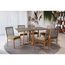 Ver imagem 1 de Conjunto Sala de Jantar Elma Premium Madeira Maciça C/ Tampo Madeirado C/ Vidro 160x90cm e 6