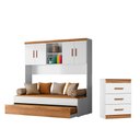 Ver imagem 2 de Quarto Infantil Ônix Completo Bicama Solteiro Armário Aéreo 4 Portas Nicho e Cômoda Peternella Móvei