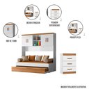 Ver imagem 4 de Quarto Infantil Ônix Completo Bicama Solteiro Armário Aéreo 4 Portas Nicho e Cômoda Peternella Móvei