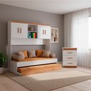 Ver imagem 1 de Quarto Infantil Ônix Completo Bicama Solteiro Armário Aéreo 4 Portas Nicho e Cômoda Peternella Móvei