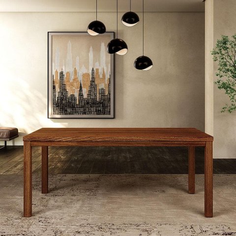 Mesa de Jantar 6 Lugares Retangular 180cm Madeira Maciça Dunia F06 Rústico Escuro - Lyam Decor