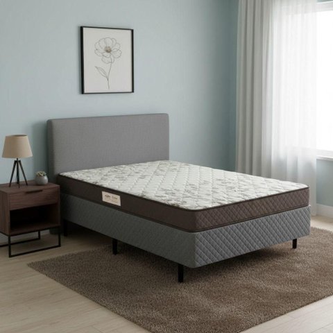 Conjunto Box Casal Ecoflex Ecoline D23 138 X 188 Cm Cinza com Floral