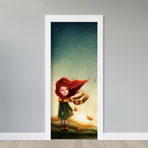 Adesivo de Porta - Menina de Cachecol