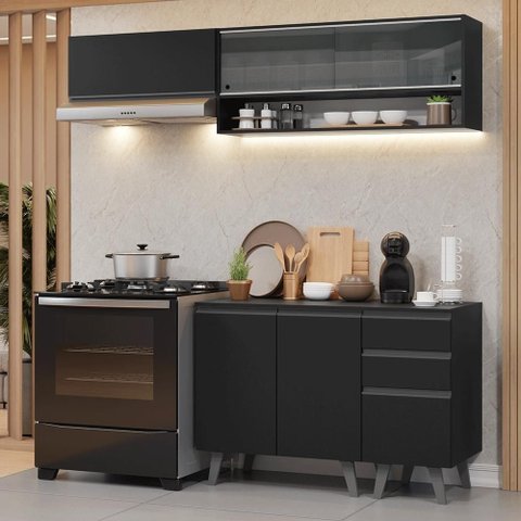 Armário de Cozinha Compacta 200 Cm Preto Nice Madesa 14