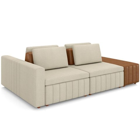 Sofá Ilha com Puff para Sala Living 285cm Amber M03 Linho Cru Couríssimo Whisky - Lyam Decor
