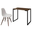 Ver imagem 1 de Mesa Escrivaninha Fit 90cm Castanho e Cadeira Charles Branca - Mpozenato
