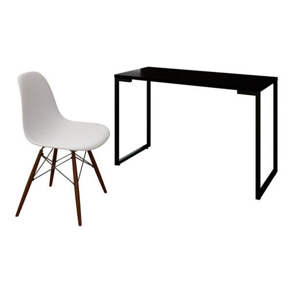 Mesa Escrivaninha Fit 120cm Preto e Cadeira Charles Branca - Mpozenato