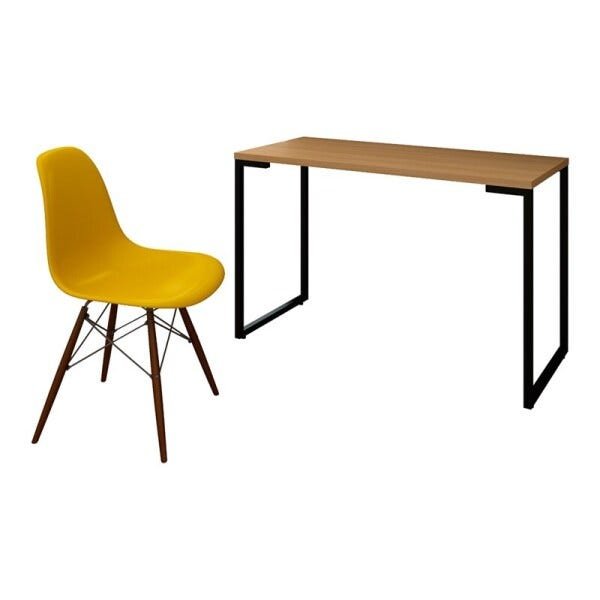 Mesa Escrivaninha Fit 120cm Natura e Cadeira Charles Amarela - Mpozenato - 1