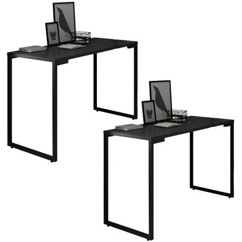 Kit 2 Mesas para Computador Escrivaninha 120cm Estilo Industrial New Port F02 Preto - Mpozenato