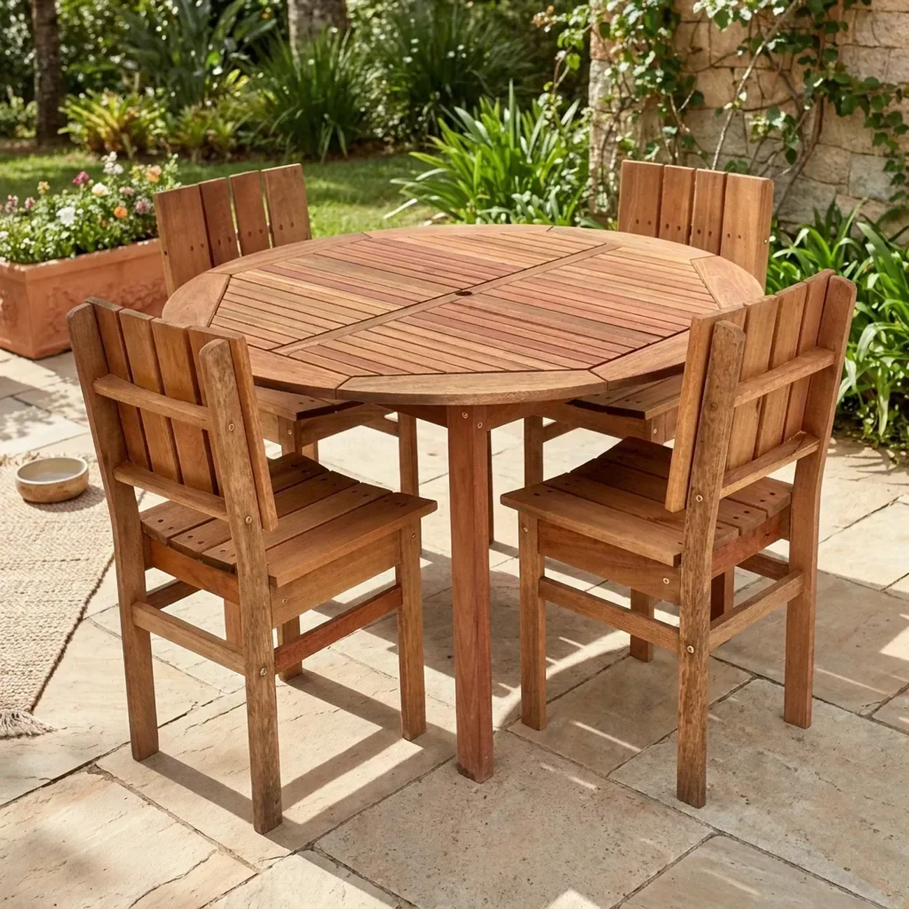 Conjunto Externo com Mesa Redonda 120cm e 4 Cadeiras Ultron Madeira Maciça Marrom