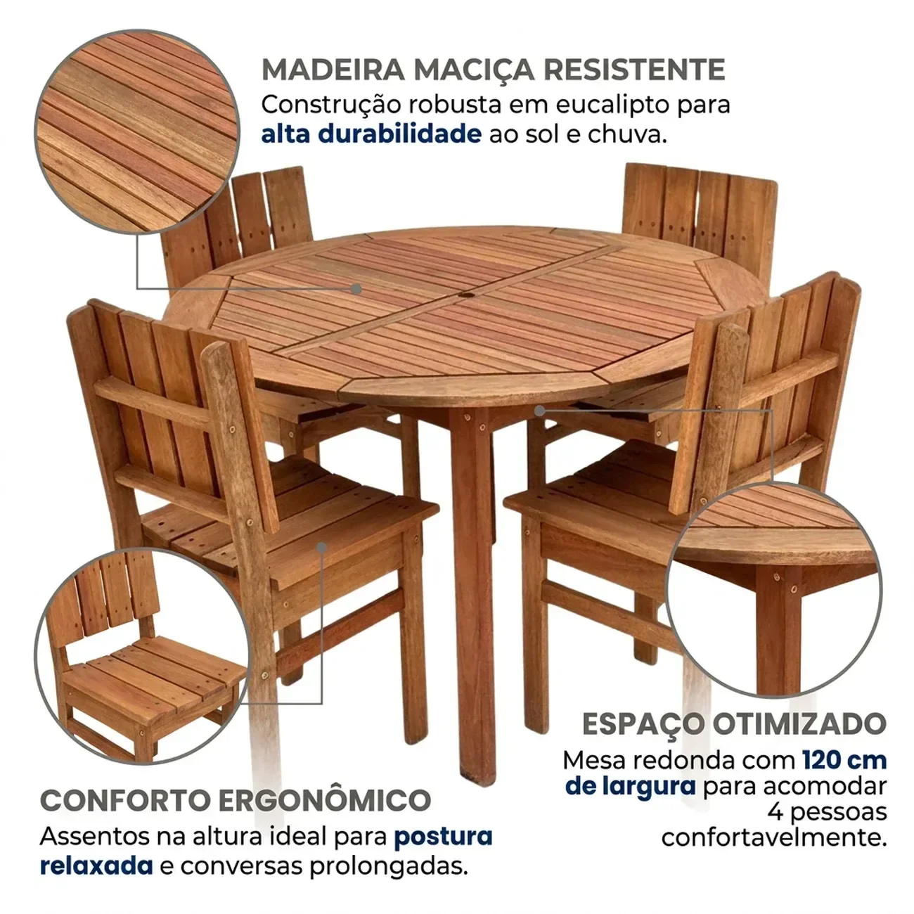 Ver imagem 4 de Conjunto Externo com Mesa Redonda 120cm e 4 Cadeiras Ultron Madeira Maciça Marrom