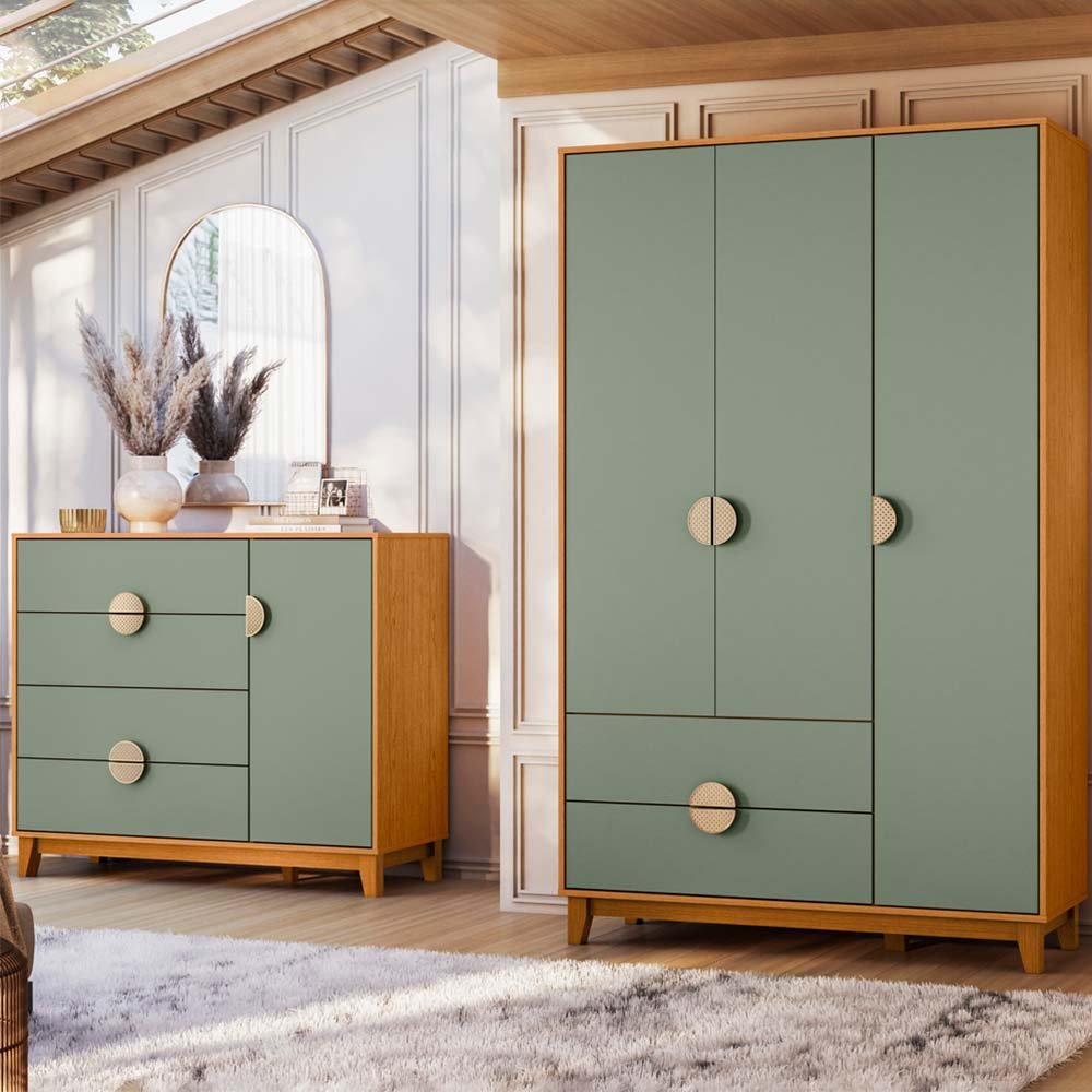 Quarto Ipe Guarda Roupa e Cômoda Cinamomo/sálvia - Móveis Albatroz