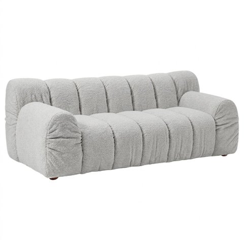 Sofá Living 3 Lugares 180cm Pés Madeira Gomo Bouclé Cinza Claro - Nexta Casa