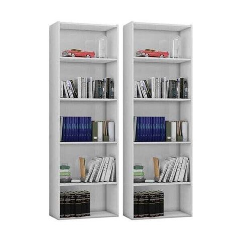 Kit 2 Estantes Livreiro 4 Prateleiras Luiza Branco - AJL Móveis