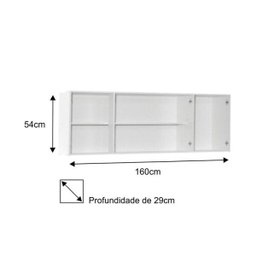 Armário Aéreo Panamá 04 Portas 160cm Branco/Preto - Lumil Móveis - 4