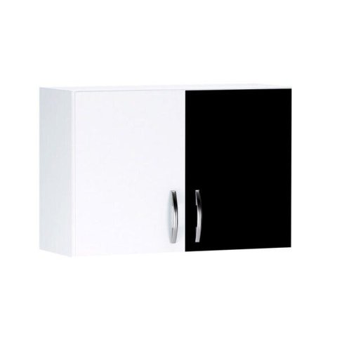 Armário Aéreo 2 Portas 80 cm Branco/Preto - AJL Móveis
