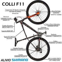 Bicicleta Aro 29 Quadro 17 Alumínio Freio Hidráulico 27v Shimano Alívio F11 Preto - Colli Bike - 3