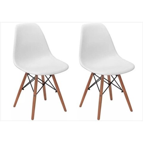 Kit 2 Cadeiras Eiffel Charles Eames Branca com Base de Madeira Dsw