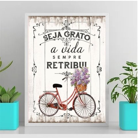 Quadro Seja Grato A Vida Retribui 33x24cm - com vidro:Madeira preta