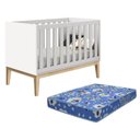 Ver imagem 1 de Berço Mini Cama Classic Branco Fosco Pés Madeira Natural com Colchão D18 - Reller Móveis
