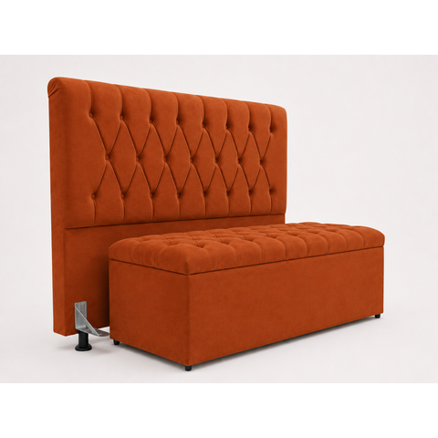 Kit Cabeceira e Calçadeira Baú Mallu Casal 140 cm - Veludo Terra Cota